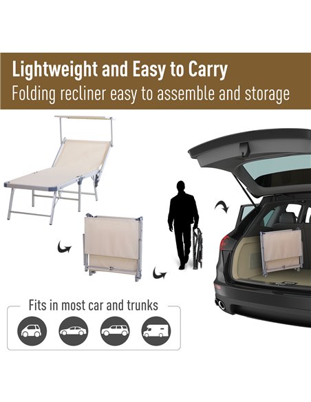 Outsunny Garden Sun Lounger Texteline Chaise Lounge Reclining Chair with Canopy Adjustable Backrest Bed Aluminium Frame - Beige - pic 14170 | FastDaddyshop