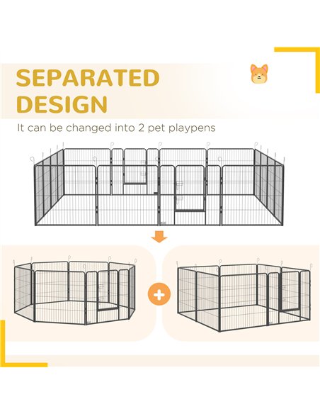 PawHut 16 Panels Heavy Duty Puppy Playpen, for Small and Medium Dogs, Indoor and Outdoor Use - Grey - pic 141703 | FastDaddyshop