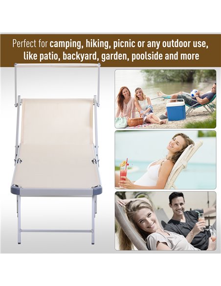 Outsunny Garden Sun Lounger Texteline Chaise Lounge Reclining Chair with Canopy Adjustable Backrest Bed Aluminium Frame - Beige - pic 14171 | FastDaddyshop