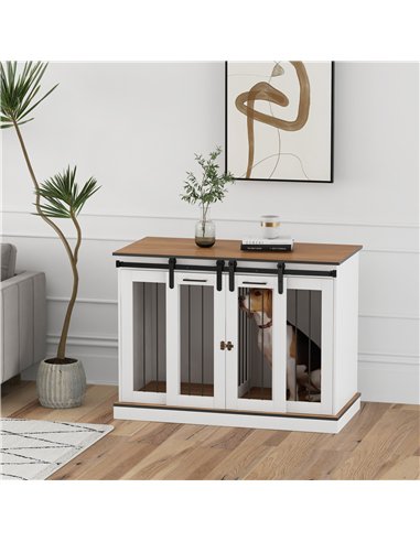 PawHut Dog Crate Furniture for Large Dogs, Double Dog Cage for Small Dogs