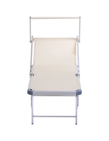 Outsunny Garden Sun Lounger Texteline Chaise Lounge Reclining Chair with Canopy Adjustable Backrest Bed Aluminium Frame - Beige