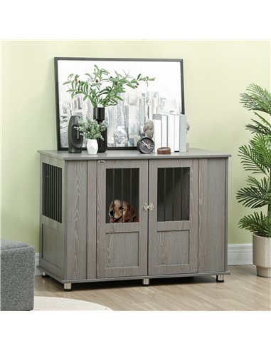 PawHut Dog Crate Table for Medium and Large Dogs with Magnetic Door for Indoor Use, 114 x 60 x 82 cm, Grey