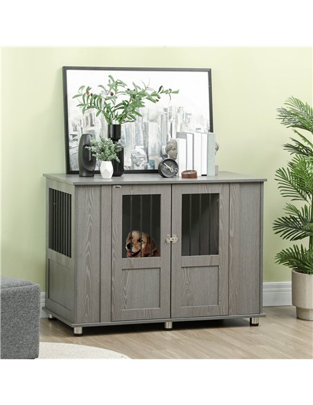 PawHut Dog Crate Table for Medium and Large Dogs with Magnetic Door for Indoor Use, 114 x 60 x 82 cm, Grey - pic 141726 | FastDaddyshop