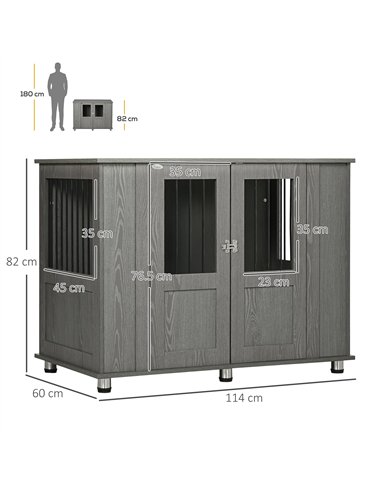 PawHut Dog Crate Table for Medium and Large Dogs with Magnetic Door for Indoor Use, 114 x 60 x 82 cm, Grey