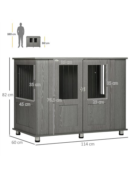 PawHut Dog Crate Table for Medium and Large Dogs with Magnetic Door for Indoor Use, 114 x 60 x 82 cm, Grey - pic 141727 | FastDaddyshop