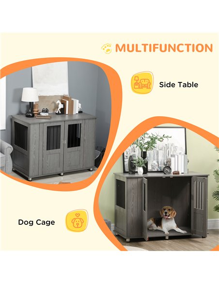 PawHut Dog Crate Table for Medium and Large Dogs with Magnetic Door for Indoor Use, 114 x 60 x 82 cm, Grey - pic 141729 | FastDaddyshop