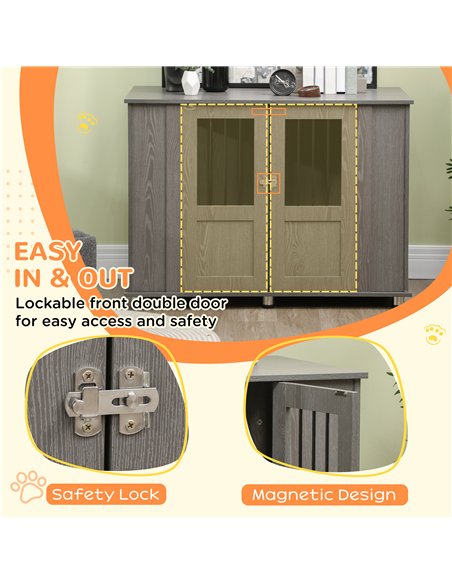 PawHut Dog Crate Table for Medium and Large Dogs with Magnetic Door for Indoor Use, 114 x 60 x 82 cm, Grey - pic 141730 | FastDaddyshop