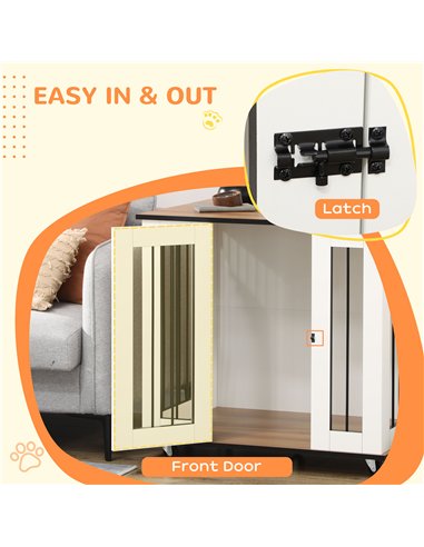 PawHut Dog Crate Furniture, Dog Cage End Table, with Wheels, for Medium Dogs, 80 x 60 x 76.5cm  - White