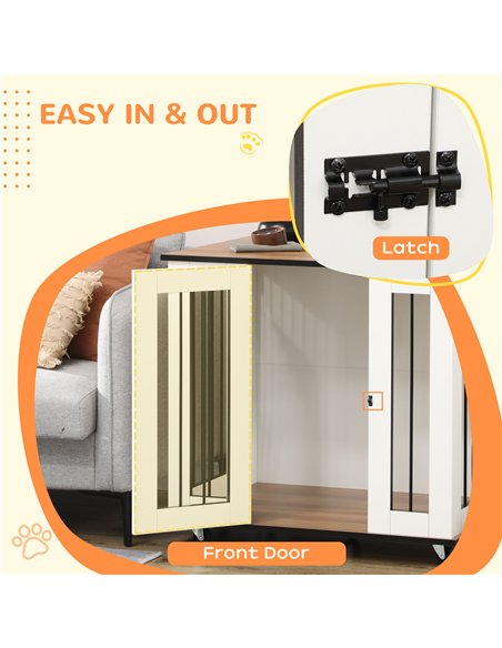 PawHut Dog Crate Furniture, Dog Cage End Table, with Wheels, for Medium Dogs, 80 x 60 x 76.5cm  - White - pic 141737 | FastDaddyshop