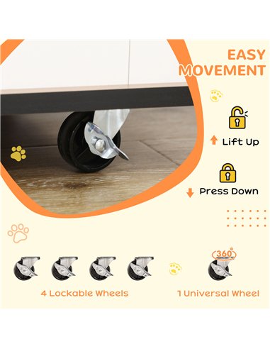 PawHut Dog Crate Furniture, Dog Cage End Table, with Wheels, for Medium Dogs, 80 x 60 x 76.5cm  - White