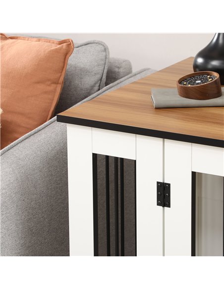 PawHut Dog Crate Furniture, Dog Cage End Table, with Wheels, for Medium Dogs, 80 x 60 x 76.5cm  - White - pic 141742 | FastDaddyshop