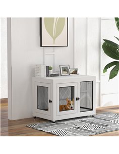 PawHut 2-in-1 Dog Cage & Side Table, with Two Doors, Cushion, for Large Dogs 2