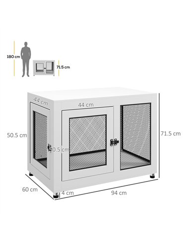 PawHut 2-in-1 Dog Cage & Side Table, with Two Doors, Cushion, for Large Dogs