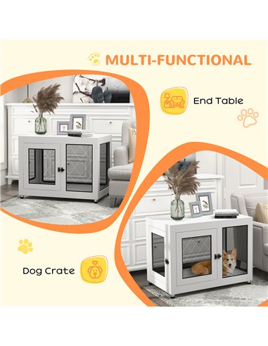 PawHut 2-in-1 Dog Cage & Side Table, with Two Doors, Cushion, for Large Dogs