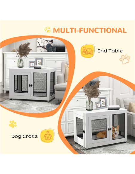 PawHut 2-in-1 Dog Cage & Side Table, with Two Doors, Cushion, for Large Dogs - pic 141747 | FastDaddyshop