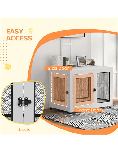 PawHut 2-in-1 Dog Cage & Side Table, with Two Doors, Cushion, for Large Dogs