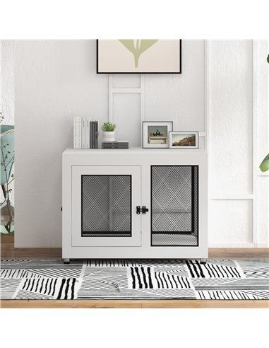 PawHut 2-in-1 Dog Cage & Side Table, with Two Doors, Cushion, for Large Dogs