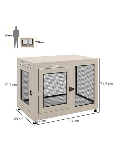 PawHut 2-in-1 Dog Cage & Side Table, with Two Doors, Cushion, for Large Dogs