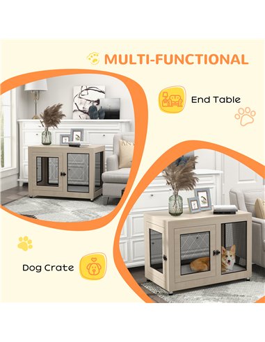 PawHut 2-in-1 Dog Cage & Side Table, with Two Doors, Cushion, for Large Dogs