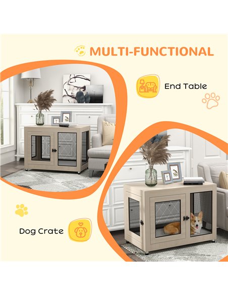 PawHut 2-in-1 Dog Cage & Side Table, with Two Doors, Cushion, for Large Dogs - pic 141756 | FastDaddyshop