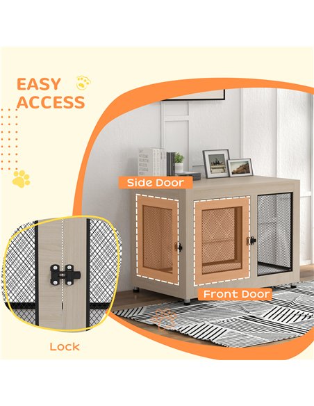 PawHut 2-in-1 Dog Cage & Side Table, with Two Doors, Cushion, for Large Dogs - pic 141757 | FastDaddyshop
