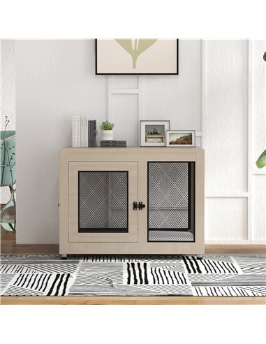 PawHut 2-in-1 Dog Cage & Side Table, with Two Doors, Cushion, for Large Dogs