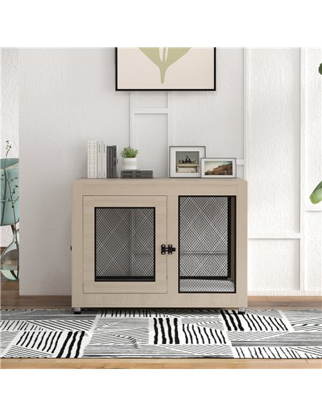 PawHut 2-in-1 Dog Cage & Side Table, with Two Doors, Cushion, for Large Dogs - pic 141760 | FastDaddyshop