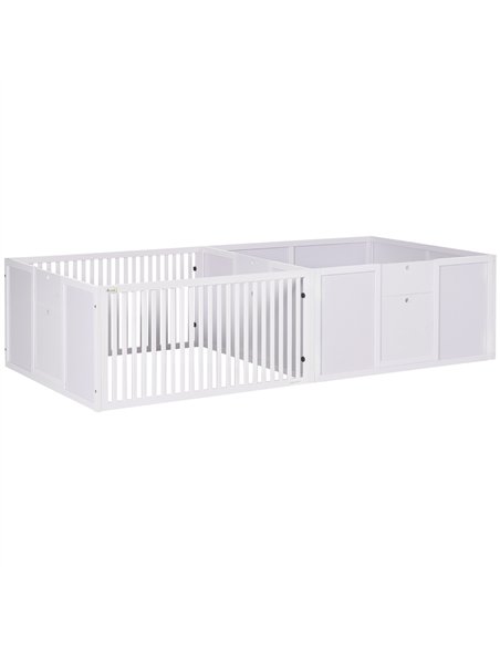 PawHut 7 Panels Playpen with 3 Doors for Baby Dogs, Two-Room Design Puppy Whelping Box - White - pic 141761 | FastDaddyshop