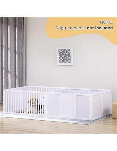 PawHut 7 Panels Playpen with 3 Doors for Baby Dogs, Two-Room Design Puppy Whelping Box - White