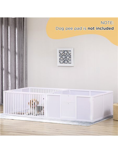PawHut 7 Panels Playpen with 3 Doors for Baby Dogs, Two-Room Design Puppy Whelping Box - White - pic 141762 | FastDaddyshop