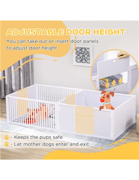 PawHut 7 Panels Playpen with 3 Doors for Baby Dogs, Two-Room Design Puppy Whelping Box - White - pic 141764 | FastDaddyshop