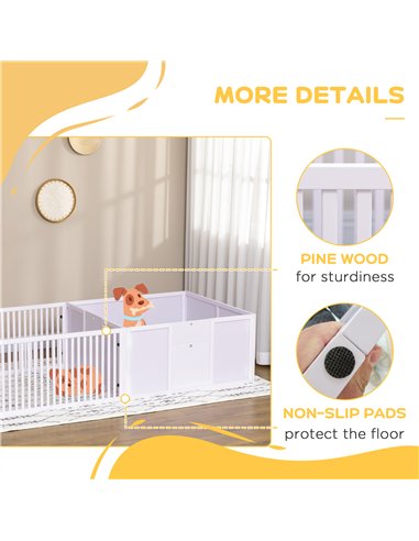 PawHut 7 Panels Playpen with 3 Doors for Baby Dogs, Two-Room Design Puppy Whelping Box - White