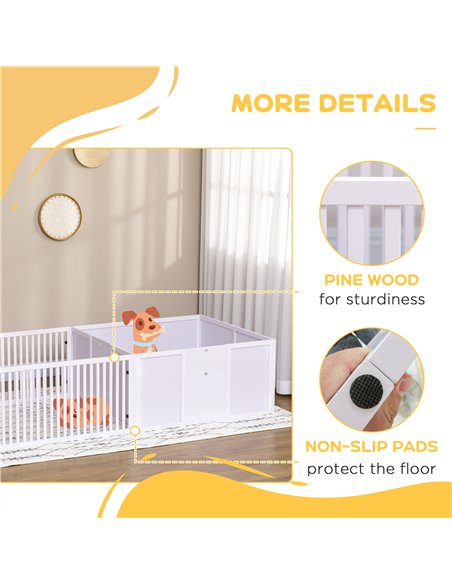 PawHut 7 Panels Playpen with 3 Doors for Baby Dogs, Two-Room Design Puppy Whelping Box - White - pic 141767 | FastDaddyshop