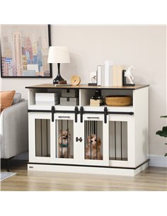 PawHut Dog Crate Furniture for Small and Large Dogs, with Movable Divider - White 2
