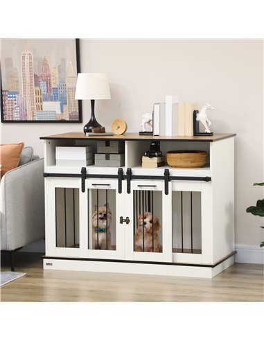 PawHut Dog Crate Furniture for Small and Large Dogs, with Movable Divider - White