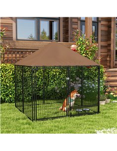 PawHut Outdoor Dog Kennel Puppy Play Pen with Canopy Garden Playpen Fence Crate Enclosure Cage Rotating Bowl 141 x 141 x 151 cm 2