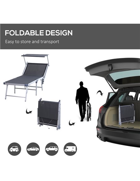Outsunny Garden Sun Lounger Texteline Chaise Lounge Reclining Chair with Canopy Adjustable Backrest Bed Aluminium Frame - Grey - pic 14179 | FastDaddyshop