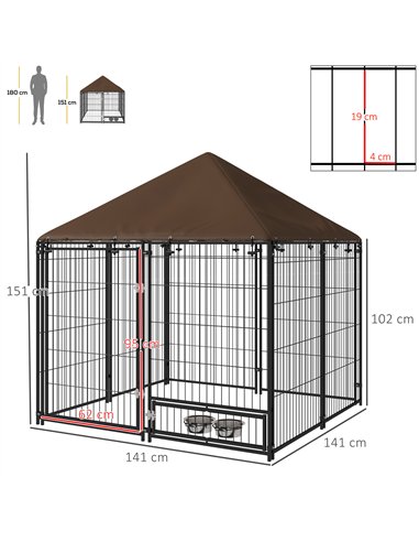 PawHut Outdoor Dog Kennel Puppy Play Pen with Canopy Garden Playpen Fence Crate Enclosure Cage Rotating Bowl 141 x 141 x 151 cm
