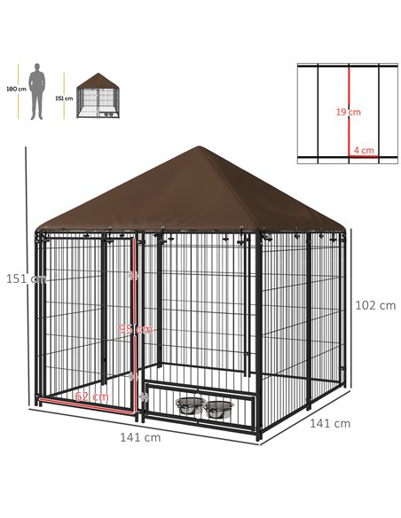 PawHut Outdoor Dog Kennel Puppy Play Pen with Canopy Garden Playpen Fence Crate Enclosure Cage Rotating Bowl 141 x 141 x 151 cm - pic 141790 | FastDaddyshop