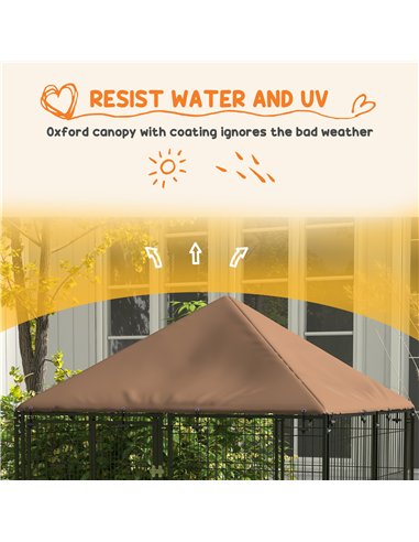 PawHut Outdoor Dog Kennel Puppy Play Pen with Canopy Garden Playpen Fence Crate Enclosure Cage Rotating Bowl 141 x 141 x 151 cm