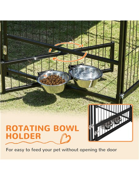 PawHut Outdoor Dog Kennel Puppy Play Pen with Canopy Garden Playpen Fence Crate Enclosure Cage Rotating Bowl 141 x 141 x 151 cm - pic 141793 | FastDaddyshop