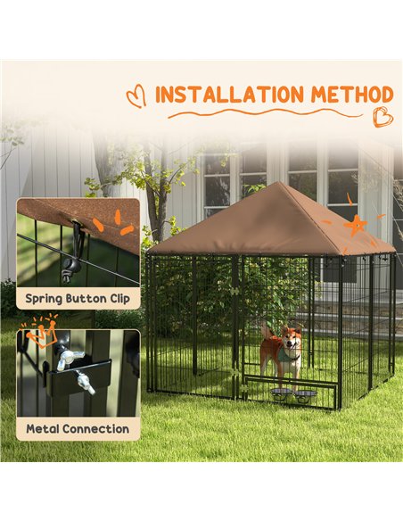 PawHut Outdoor Dog Kennel Puppy Play Pen with Canopy Garden Playpen Fence Crate Enclosure Cage Rotating Bowl 141 x 141 x 151 cm - pic 141794 | FastDaddyshop