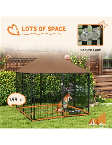 PawHut Outdoor Dog Kennel Puppy Play Pen with Canopy Garden Playpen Fence Crate Enclosure Cage Rotating Bowl 141 x 141 x 151 cm