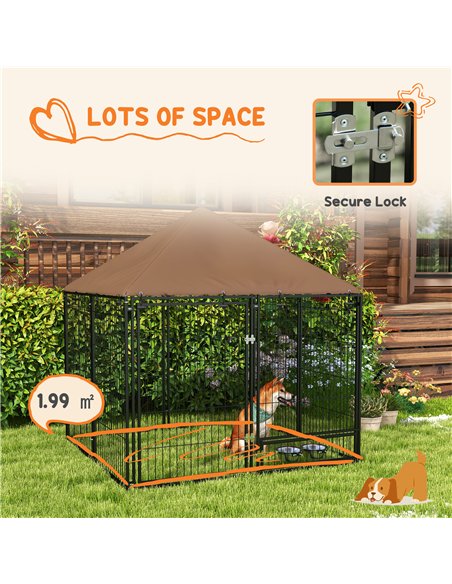 PawHut Outdoor Dog Kennel Puppy Play Pen with Canopy Garden Playpen Fence Crate Enclosure Cage Rotating Bowl 141 x 141 x 151 cm - pic 141795 | FastDaddyshop