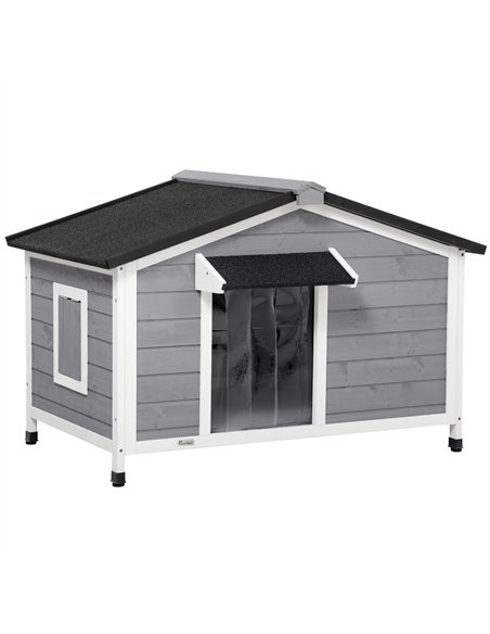 PawHut Wooden Dog Kennel for Outside, for Medium Dogs, 72H x 109L x 79Wcm, Grey - pic 141797 | FastDaddyshop