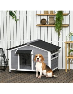 PawHut Wooden Dog Kennel for Outside, for Medium Dogs, 72H x 109L x 79Wcm, Grey 2