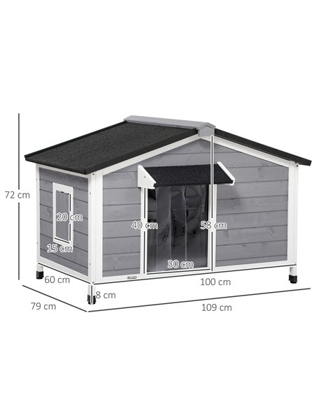 PawHut Wooden Dog Kennel for Outside, for Medium Dogs, 72H x 109L x 79Wcm, Grey - pic 141799 | FastDaddyshop