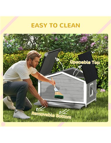 PawHut Wooden Dog Kennel for Outside, for Medium Dogs, 72H x 109L x 79Wcm, Grey