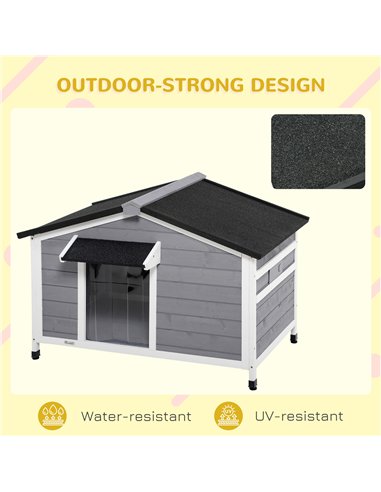 PawHut Wooden Dog Kennel for Outside, for Medium Dogs, 72H x 109L x 79Wcm, Grey