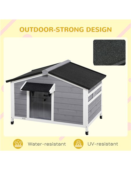 PawHut Wooden Dog Kennel for Outside, for Medium Dogs, 72H x 109L x 79Wcm, Grey - pic 141802 | FastDaddyshop